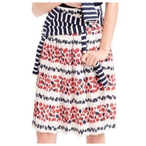 J Crew Designer Pleated Novelty Berry Print Pleated Skirt HiddenZip Line… - Picture 1 of 9